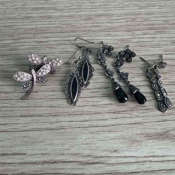 Marcasite 925 Sterling Silver (4) pairs - Picture 6 of 9